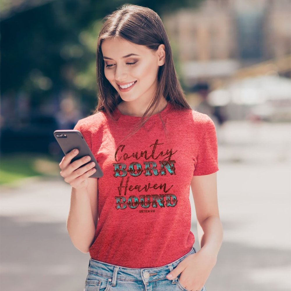 "Country Born Heaven Bound" Reddish Pink Tee